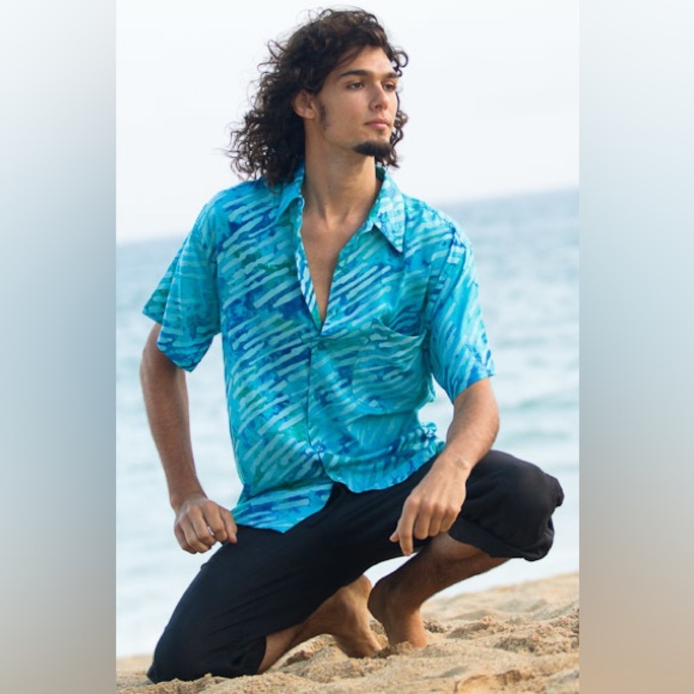 Island Importer surf batik island shirt XL Short Sleeve Button Front Rayon